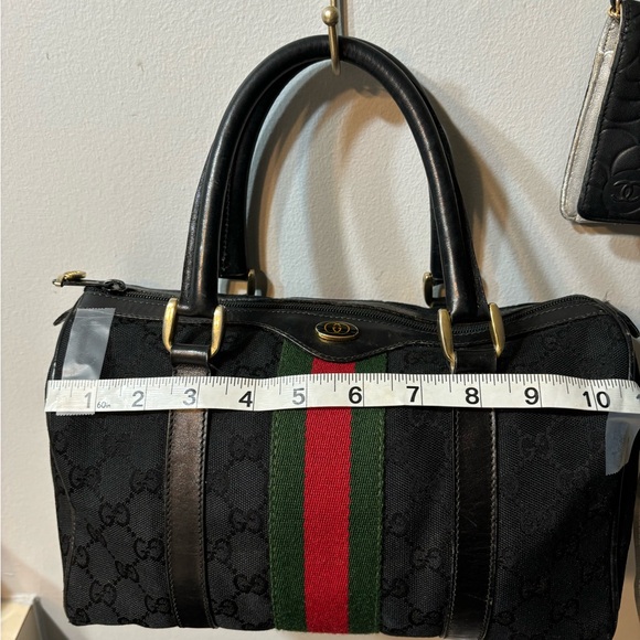 Gucci Black Canvas Monogram Sherry Stripes Boston Bag - Picture 10 of 13